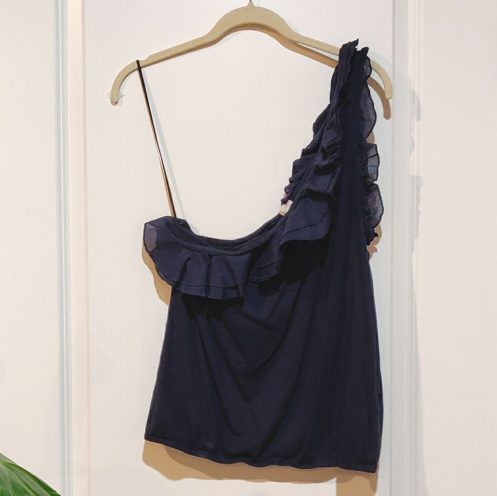 JCrew one shoulder navy top